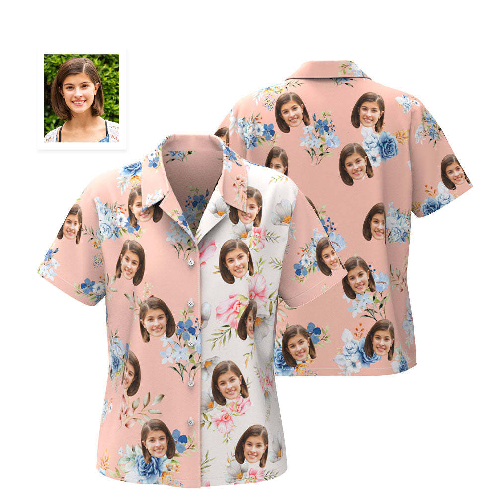 Chemise Hawaïenne Avec Visage Personnalisé, Tenue De Couple, Chemise Imprimée En Patchwork, Cadeaux De Saint-valentin - votrecollierprenomfr