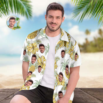 Chemises Hawaïennes Avec Visage Personnalisé, Photos Personnalisées, Fleurs Hawaïennes Et Ananas, Cadeau Pour Hommes - votrecollierprenomfr