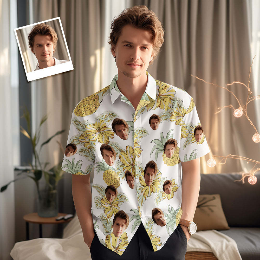 Chemises Hawaïennes Avec Visage Personnalisé, Photos Personnalisées, Fleurs Hawaïennes Et Ananas, Cadeau Pour Hommes - votrecollierprenomfr