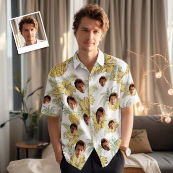 Chemises Hawaïennes Avec Visage Personnalisé, Photos Personnalisées, Fleurs Hawaïennes Et Ananas, Cadeau Pour Hommes - votrecollierprenomfr
