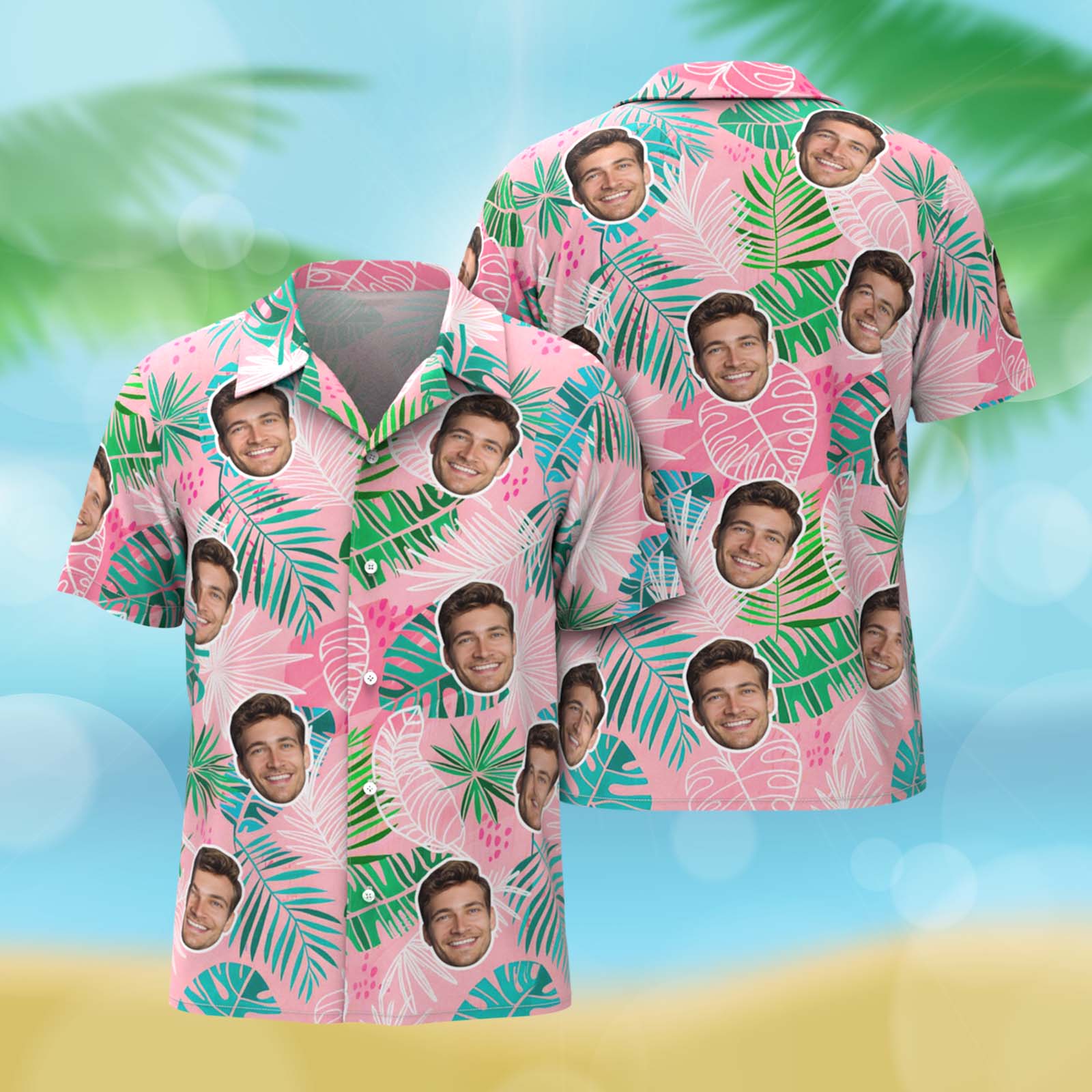 Chemise Hawaïenne Rose Personnalisée Avec Photo Pour Femme, Motif Feuilles, Cadeau Pour Maman