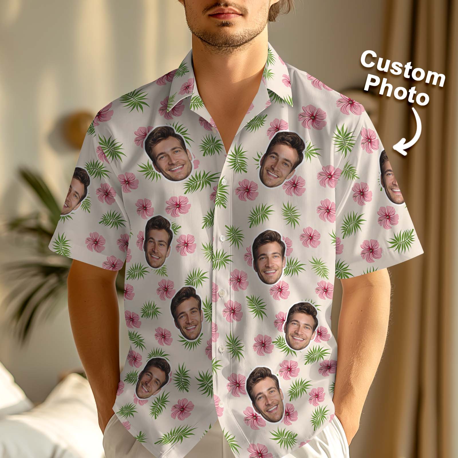 Chemise Hawaïenne Personnalisée Pour Homme Avec Impression Du Visage, Cadeau Idéal Pour Un Mari Ou Un Père.
