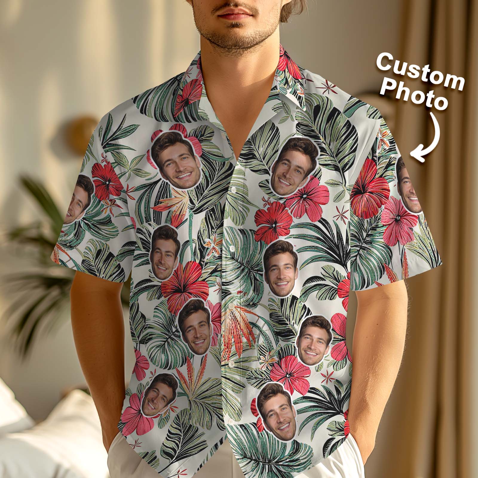 Chemise Hawaïenne Personnalisée Pour Homme - Cadeau Idéal Pour La Fête Des Pères Ou Un Anniversaire - Ajoutez Son Visage