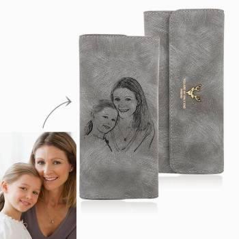 Women's Photo Engraved Trifold Photo Wallet - Grey Leather