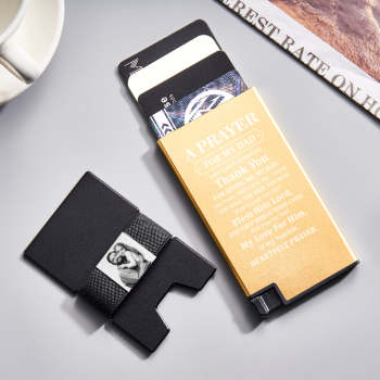 Portefeuille De Carte À Éjection Automatique Avec Photo Personnalisée, Avec Sangle D'argent, Porte-cartes En Métal, Accessoire D'affaires Pour Papa - votrecollierprenomfr