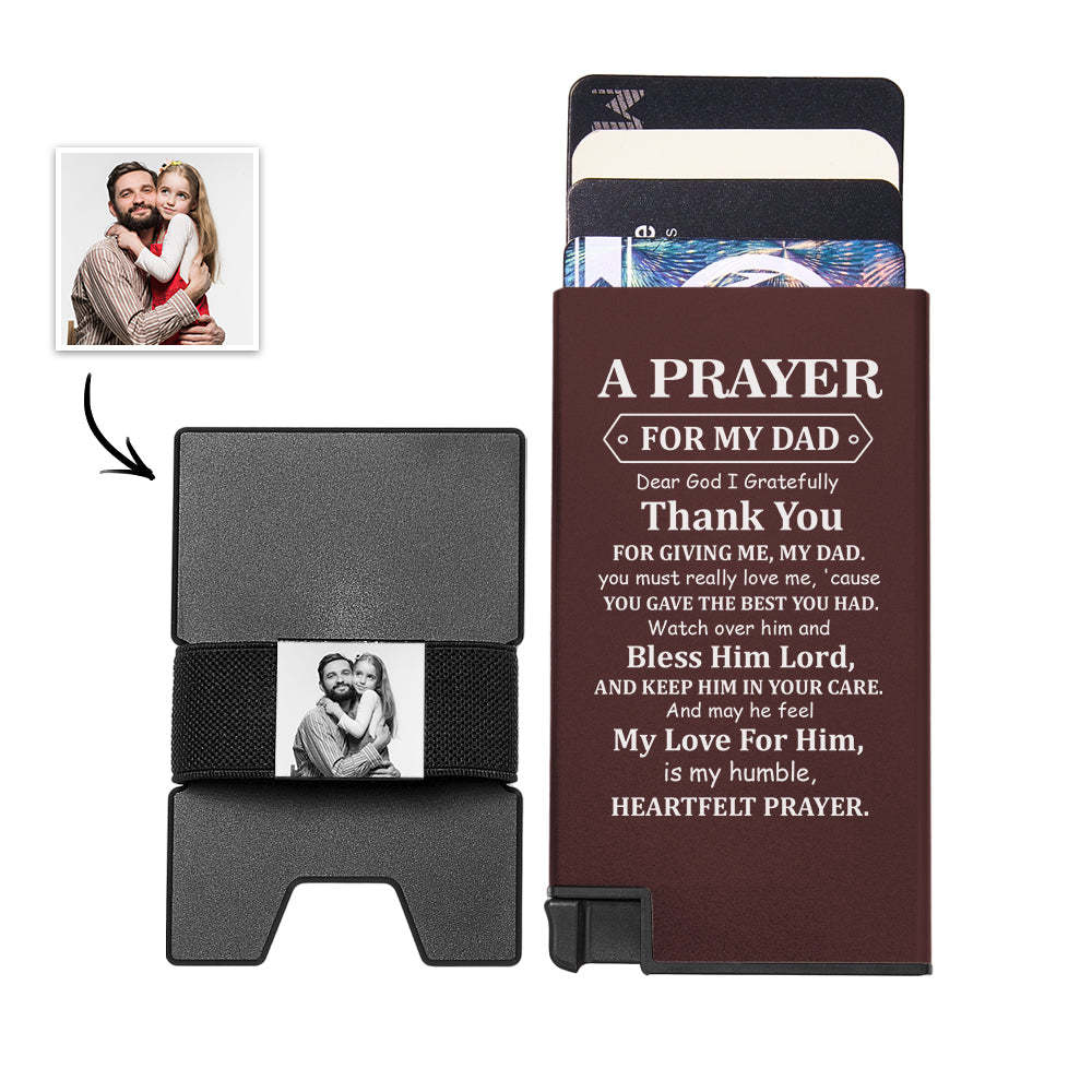 Portefeuille De Carte À Éjection Automatique Avec Photo Personnalisée, Avec Sangle D'argent, Porte-cartes En Métal, Accessoire D'affaires Pour Papa - votrecollierprenomfr
