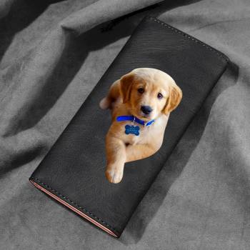 Women's Trifold Photo Wallet - Black Leather