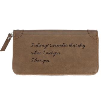 Engraved Long Style Photo Wallet - Brown Leather
