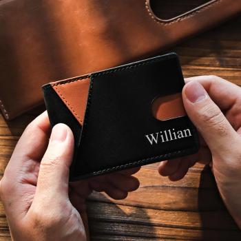 Porte-monnaie Gravé Personnalisé Pince À Billets En Cuir Simple Cadeaux Pour Hommes - votrecollierprenomfr