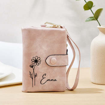 Nom Personnalisé Naissance Fleur Portefeuille Porte-carte Cadeau D'anniversaire Pour Elle - votrecollierprenomfr