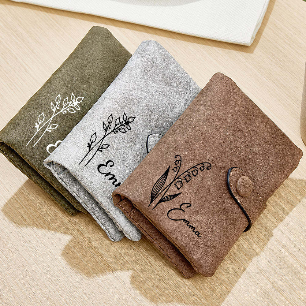 Nom Personnalisé Naissance Fleur Portefeuille Porte-carte Cadeau D'anniversaire Pour Elle - votrecollierprenomfr