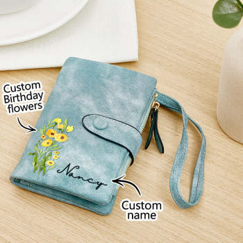 Nom Personnalisé Coloré Naissance Fleur Portefeuille Porte-carte Cadeau D'anniversaire Pour Elle - votrecollierprenomfr