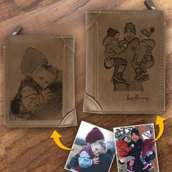 Portefeuille Photo Personnalisé avec Gravure en Cuir Kaki Clair - Deux Photos