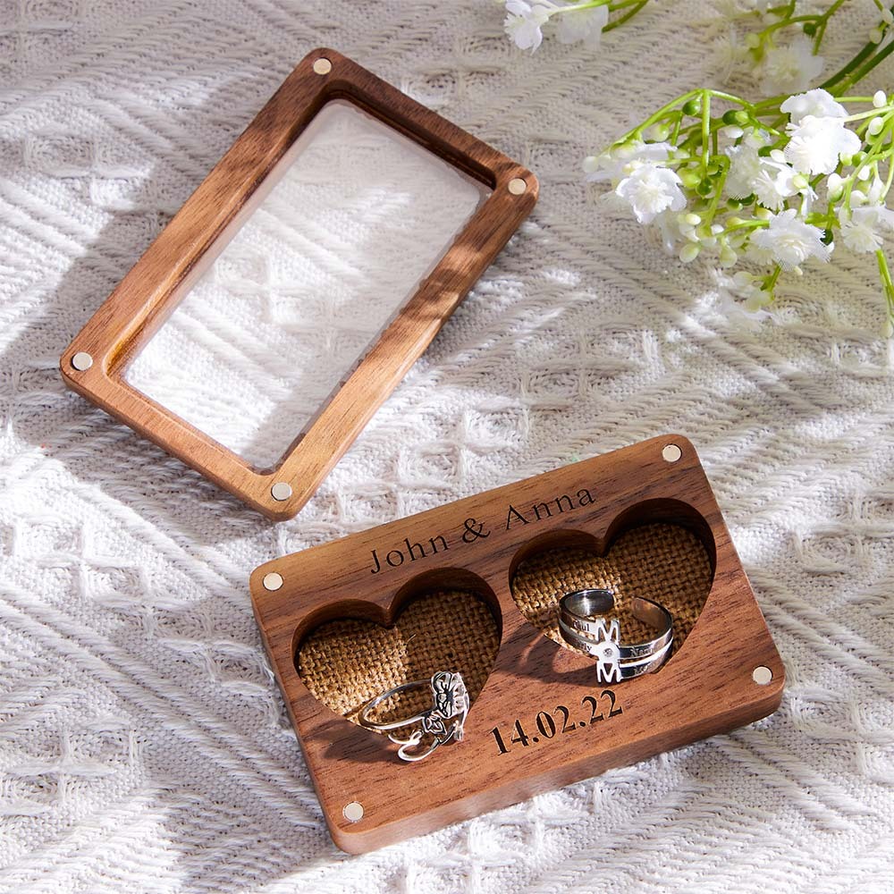 Boîte À Bagues D'amour Gravée Boîte D'emballage De Bijoux Visible Personnalisée Pour Les Couples - votrecollierprenomfr