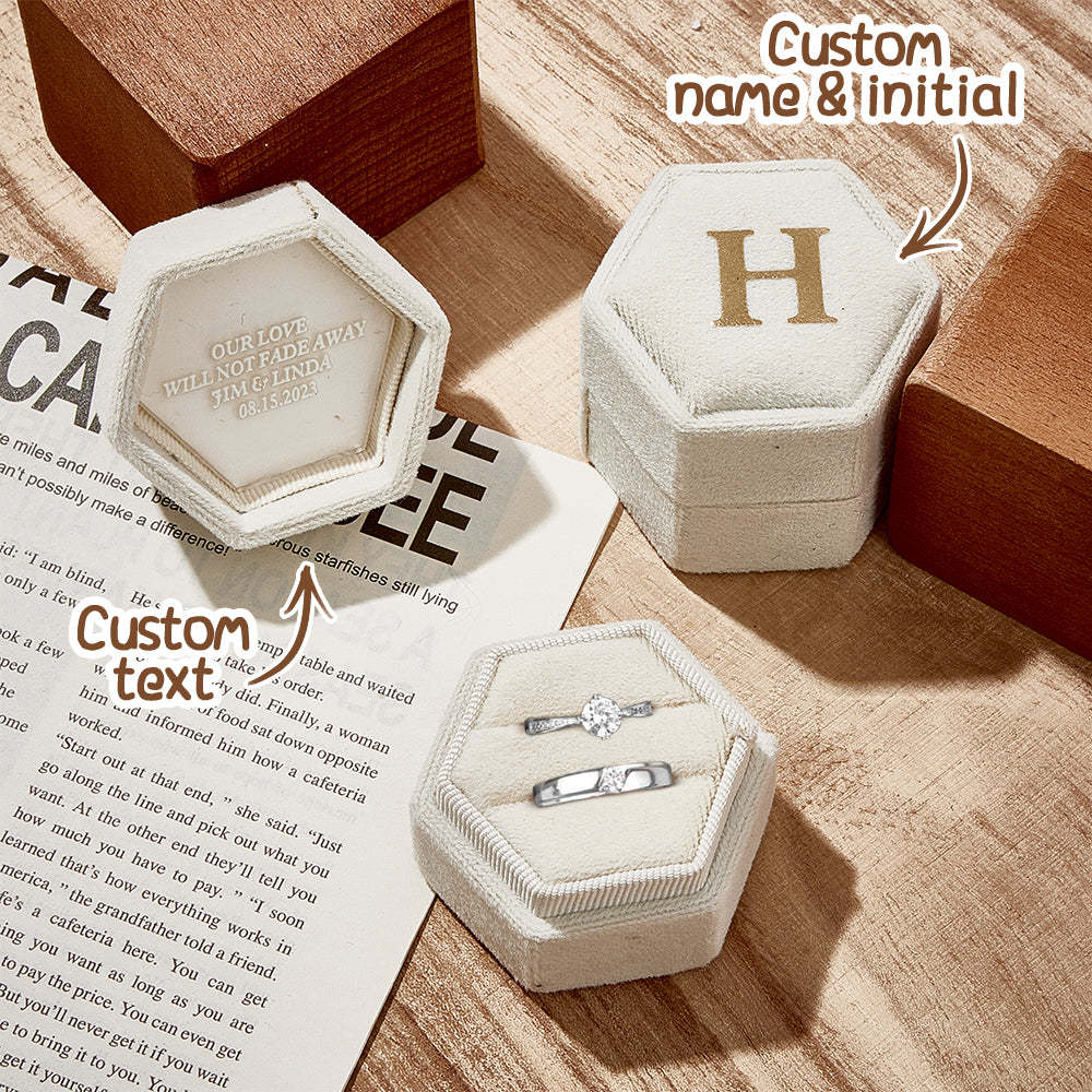 Boîte À Bagues Personnalisée, Boîte À Bagues Hexagonale Avec Texte Personnalisé, Boîte À Bagues De Fiançailles Et De Mariage - votrecollierprenomfr