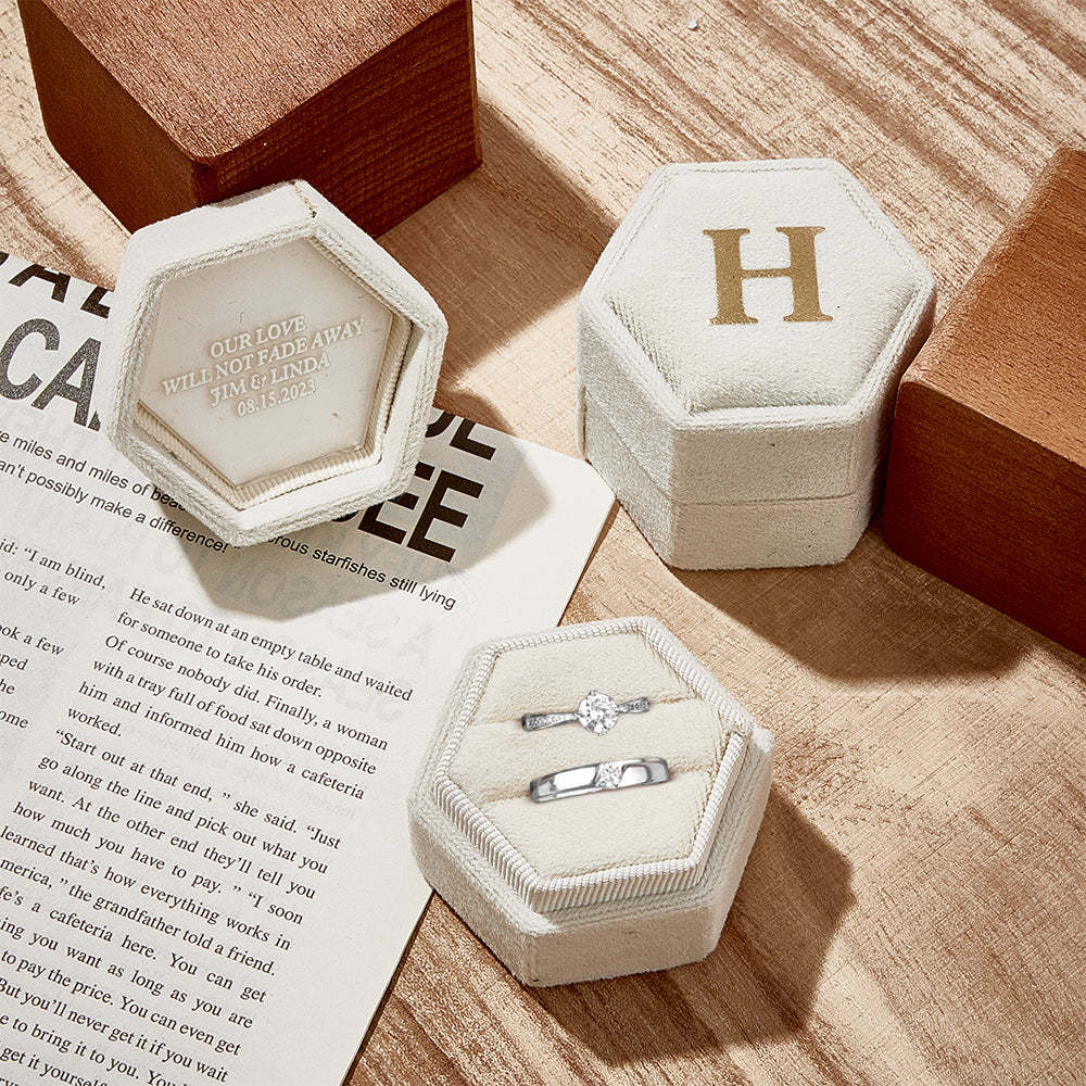 Boîte À Bagues Personnalisée, Boîte À Bagues Hexagonale Avec Texte Personnalisé, Boîte À Bagues De Fiançailles Et De Mariage - votrecollierprenomfr