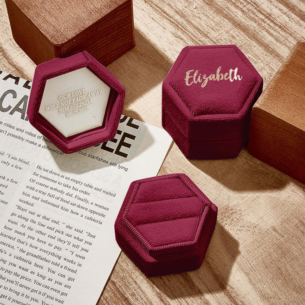 Boîte À Bagues Personnalisée, Boîte À Bagues Hexagonale Avec Texte Personnalisé, Boîte À Bagues De Fiançailles Et De Mariage - votrecollierprenomfr