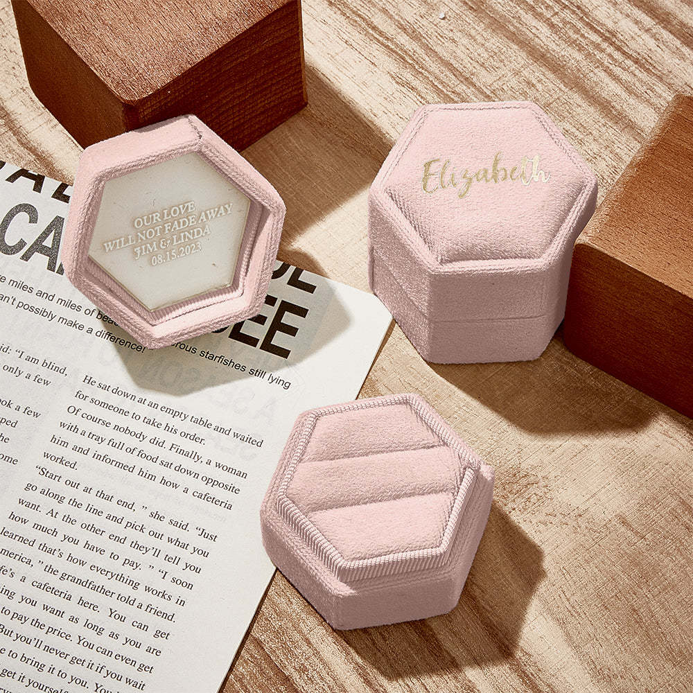 Boîte À Bagues Personnalisée, Boîte À Bagues Hexagonale Avec Texte Personnalisé, Boîte À Bagues De Fiançailles Et De Mariage - votrecollierprenomfr
