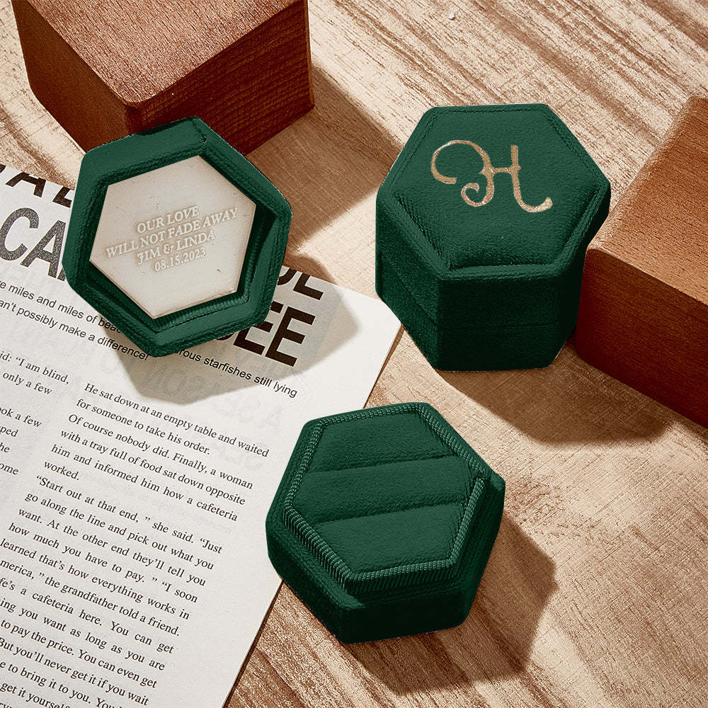 Boîte À Bagues Personnalisée, Boîte À Bagues Hexagonale Avec Texte Personnalisé, Boîte À Bagues De Fiançailles Et De Mariage - votrecollierprenomfr