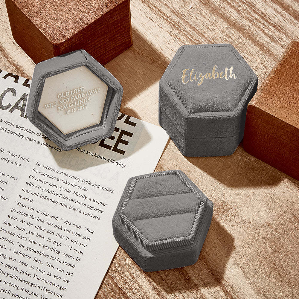 Boîte À Bagues Personnalisée, Boîte À Bagues Hexagonale Avec Texte Personnalisé, Boîte À Bagues De Fiançailles Et De Mariage - votrecollierprenomfr