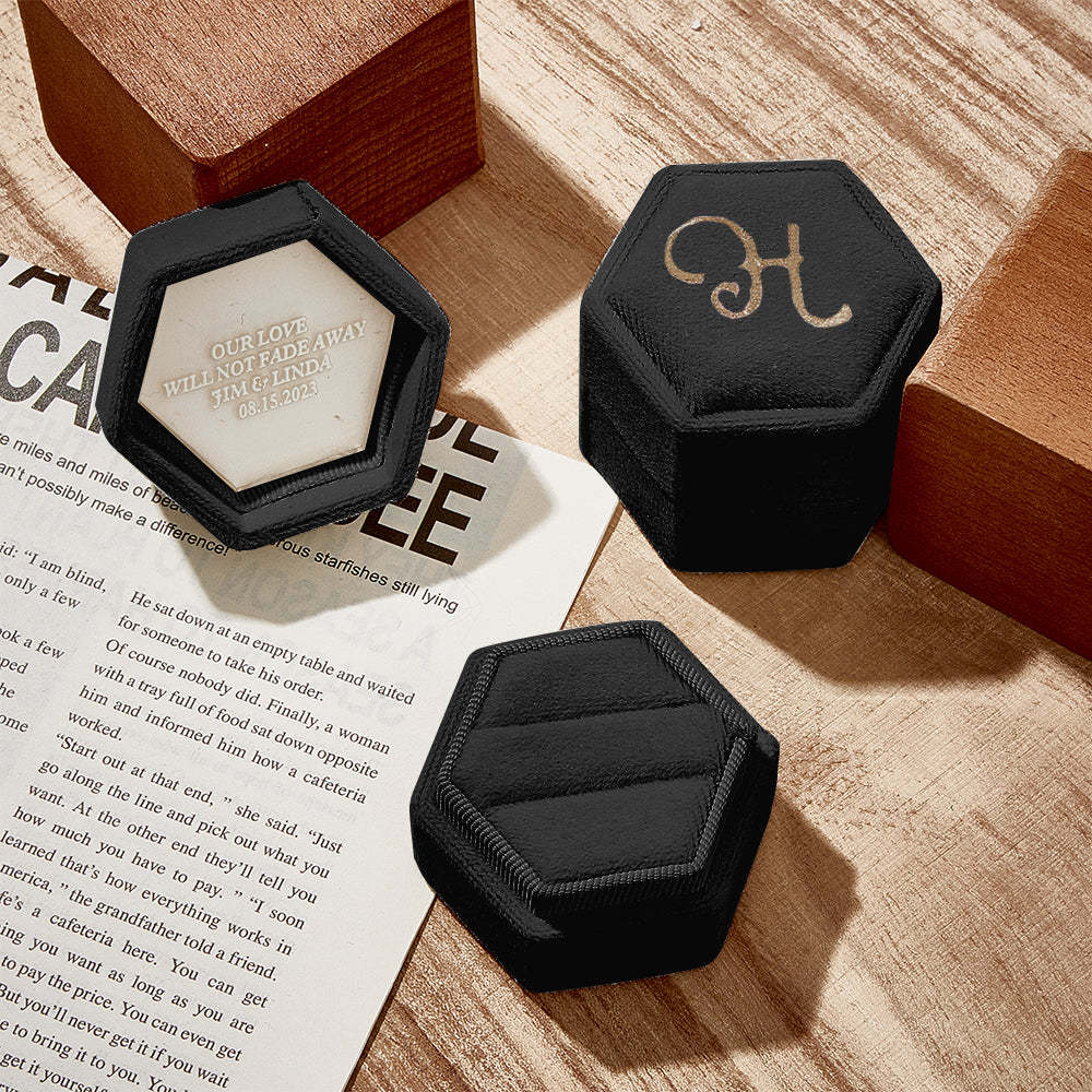 Boîte À Bagues Personnalisée, Boîte À Bagues Hexagonale Avec Texte Personnalisé, Boîte À Bagues De Fiançailles Et De Mariage - votrecollierprenomfr