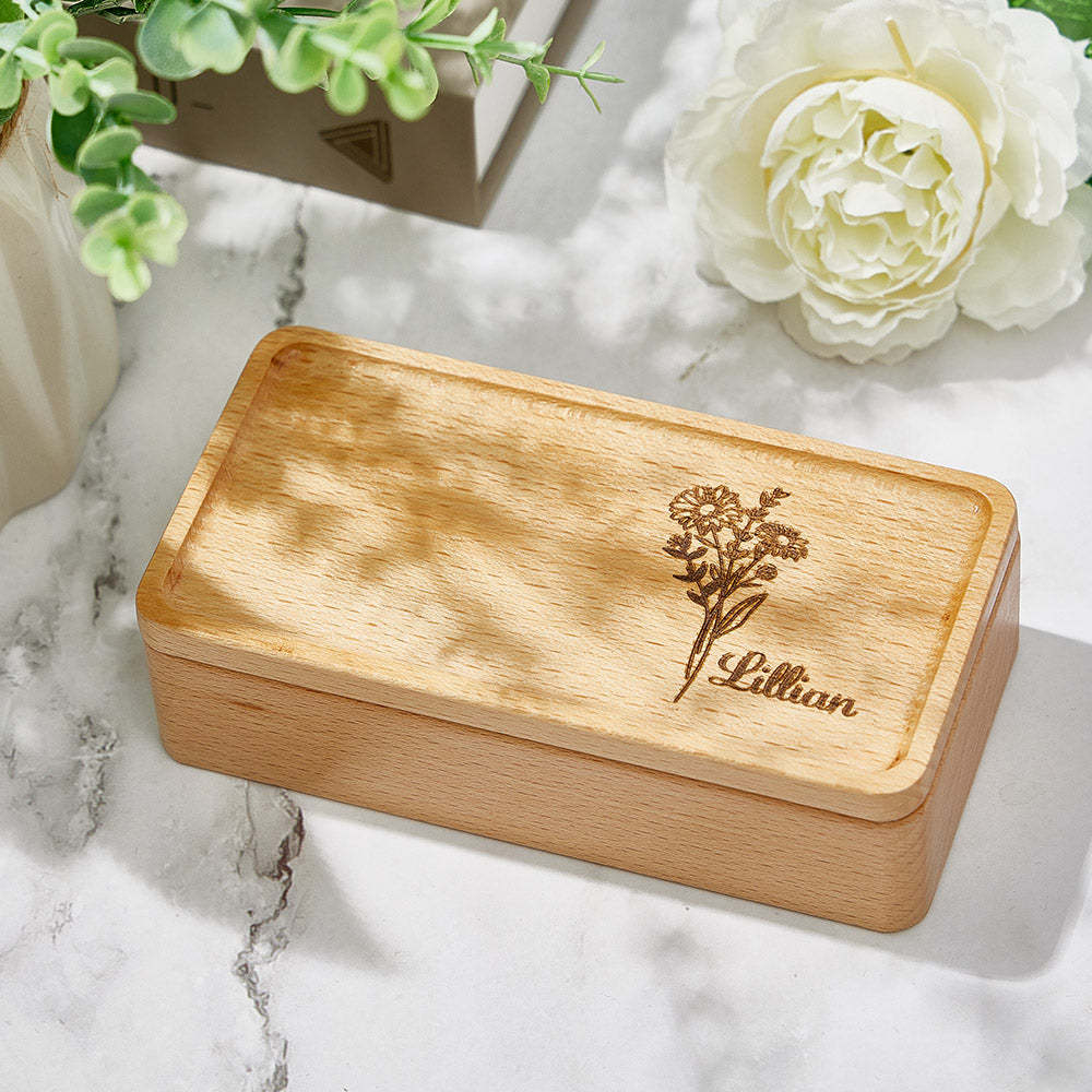 Boîte À Bijoux Personnalisée Avec Fleur De Naissance, Organisateur De Bijoux Avec Nom Personnalisé, Cadeau Pour Elle - votrecollierprenomfr