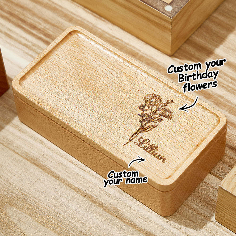 Boîte À Bijoux Personnalisée Avec Fleur De Naissance, Organisateur De Bijoux Avec Nom Personnalisé, Cadeau Pour Elle - votrecollierprenomfr