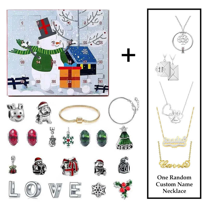 Collier Avec Nom De Noël, Bijoux Cadeaux, Bracelets Avec Calendrier De L'avent, Compte À Rebours 24, Boîte Cadeau Pour Elle - votrecollierprenomfr