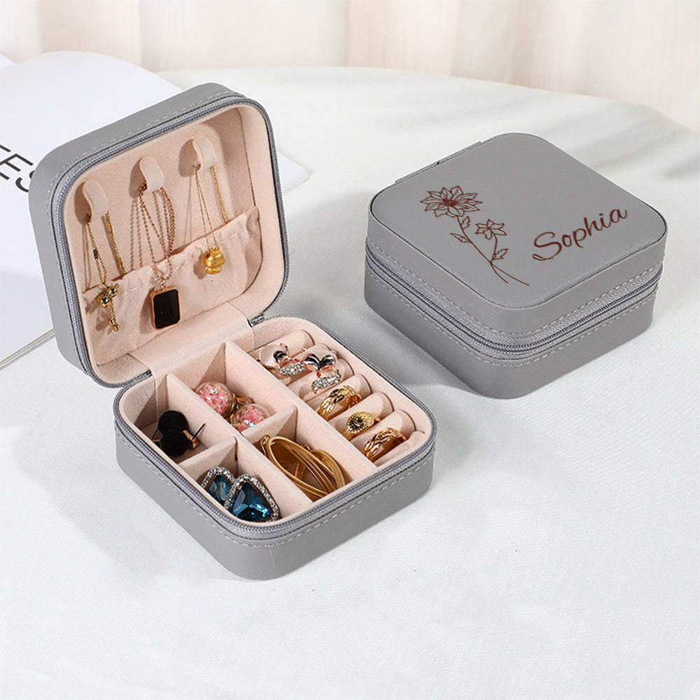Boîte À Bijoux Personnalisée Avec Fleur De Naissance, Organisateur De Bijoux Personnalisé, Cadeau De Rangement Pour Elle - votrecollierprenomfr