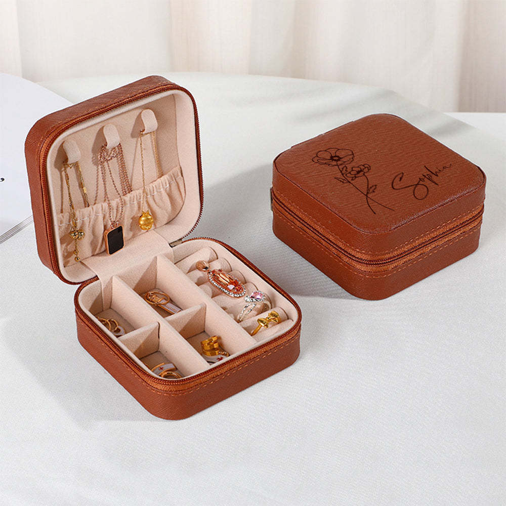 Boîte À Bijoux Personnalisée Avec Fleur De Naissance, Organisateur De Bijoux Personnalisé, Cadeau De Rangement Pour Elle - votrecollierprenomfr