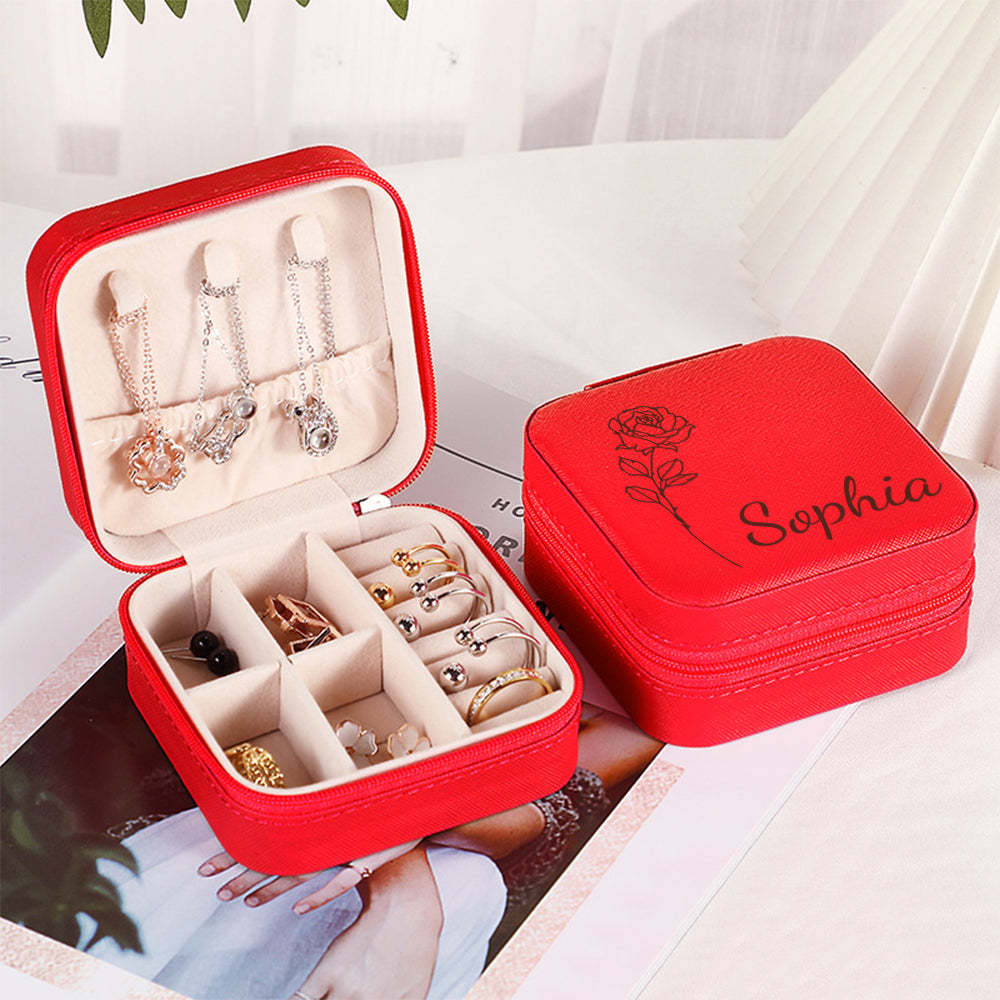Boîte À Bijoux Personnalisée Avec Fleur De Naissance, Organisateur De Bijoux Personnalisé, Cadeau De Rangement Pour Elle - votrecollierprenomfr