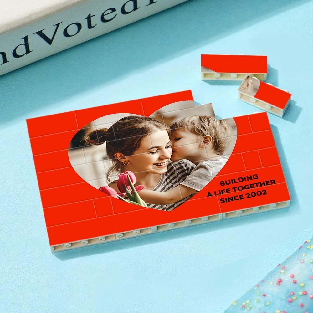 Custom Collage Photo Building Blocks Square Shape Building Bricks Gift for Him - Name Necklace