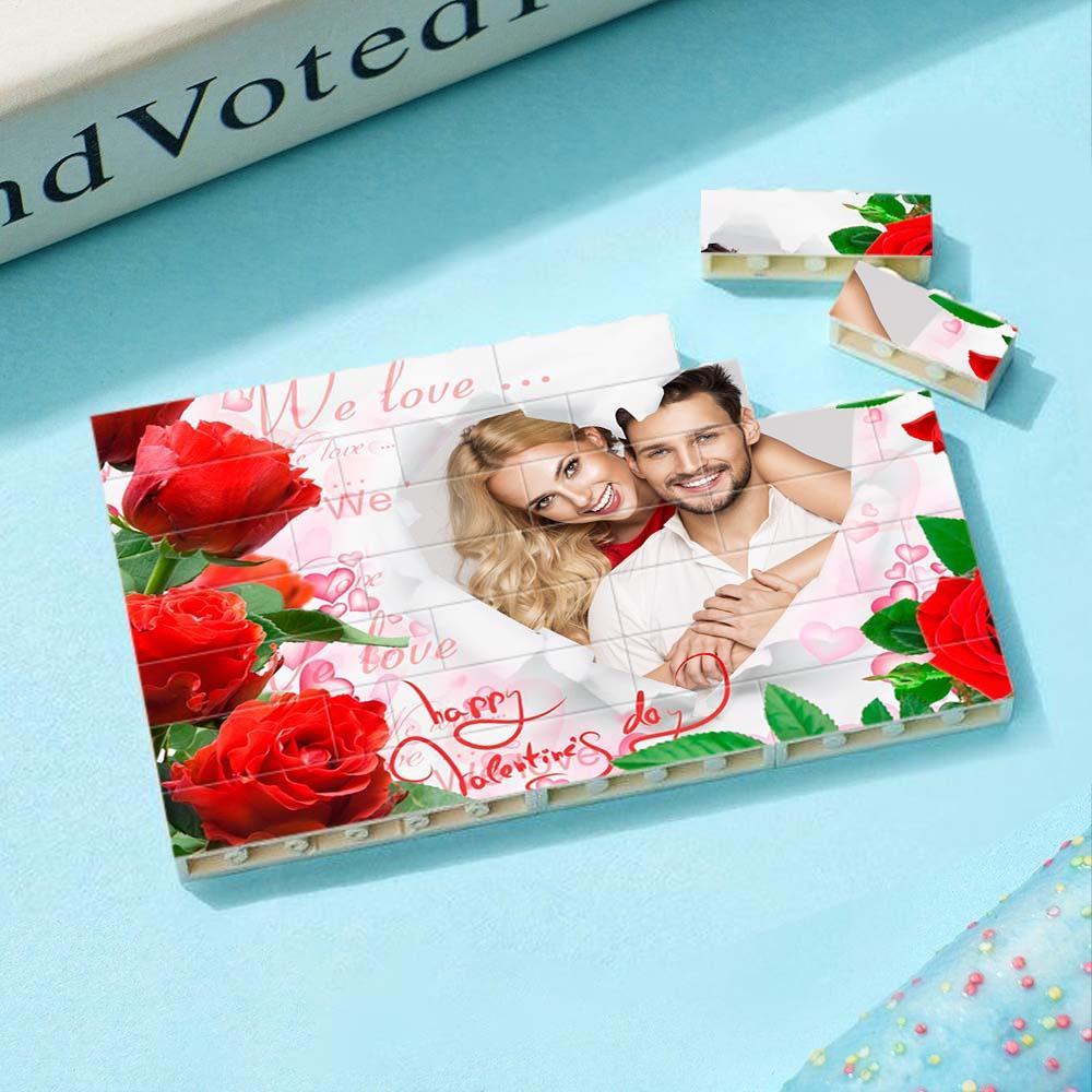 Custom Collage Photo Building Blocks Square Shape Building Bricks Gift for Him - Name Necklace