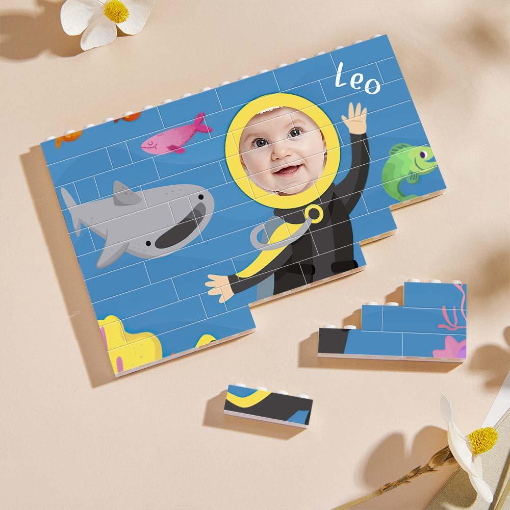Custom Collage Photo Building Blocks Square Shape Building Bricks Gift for Him - Name Necklace