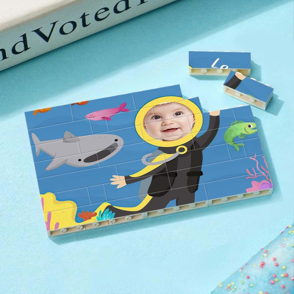 Custom Collage Photo Building Blocks Square Shape Building Bricks Gift for Him - Name Necklace