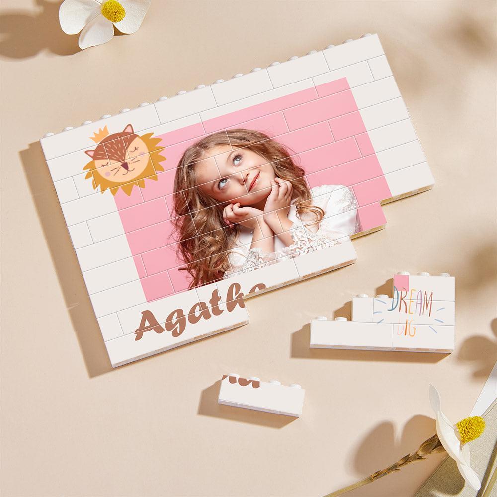 Custom Collage Photo Building Blocks Square Shape Building Bricks Gift for Him - Name Necklace