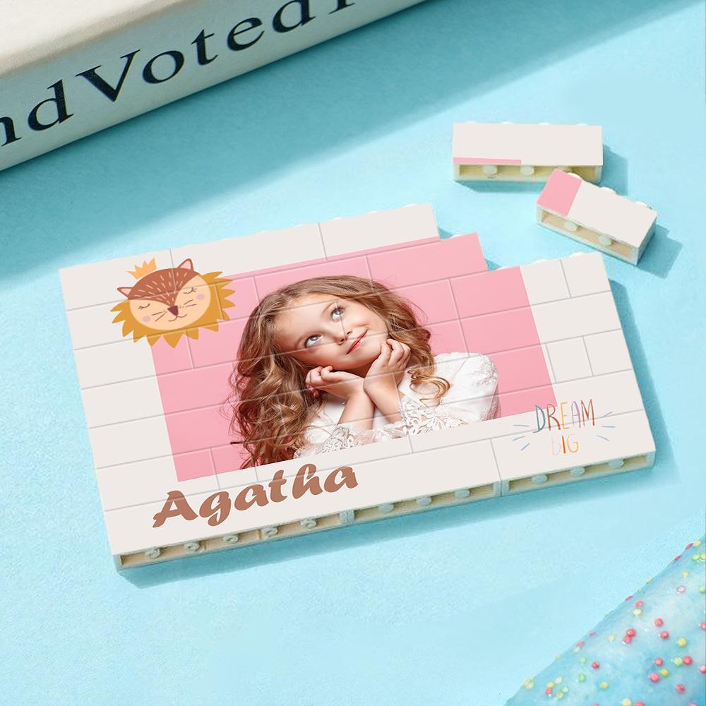 Custom Collage Photo Building Blocks Square Shape Building Bricks Gift for Him - Name Necklace