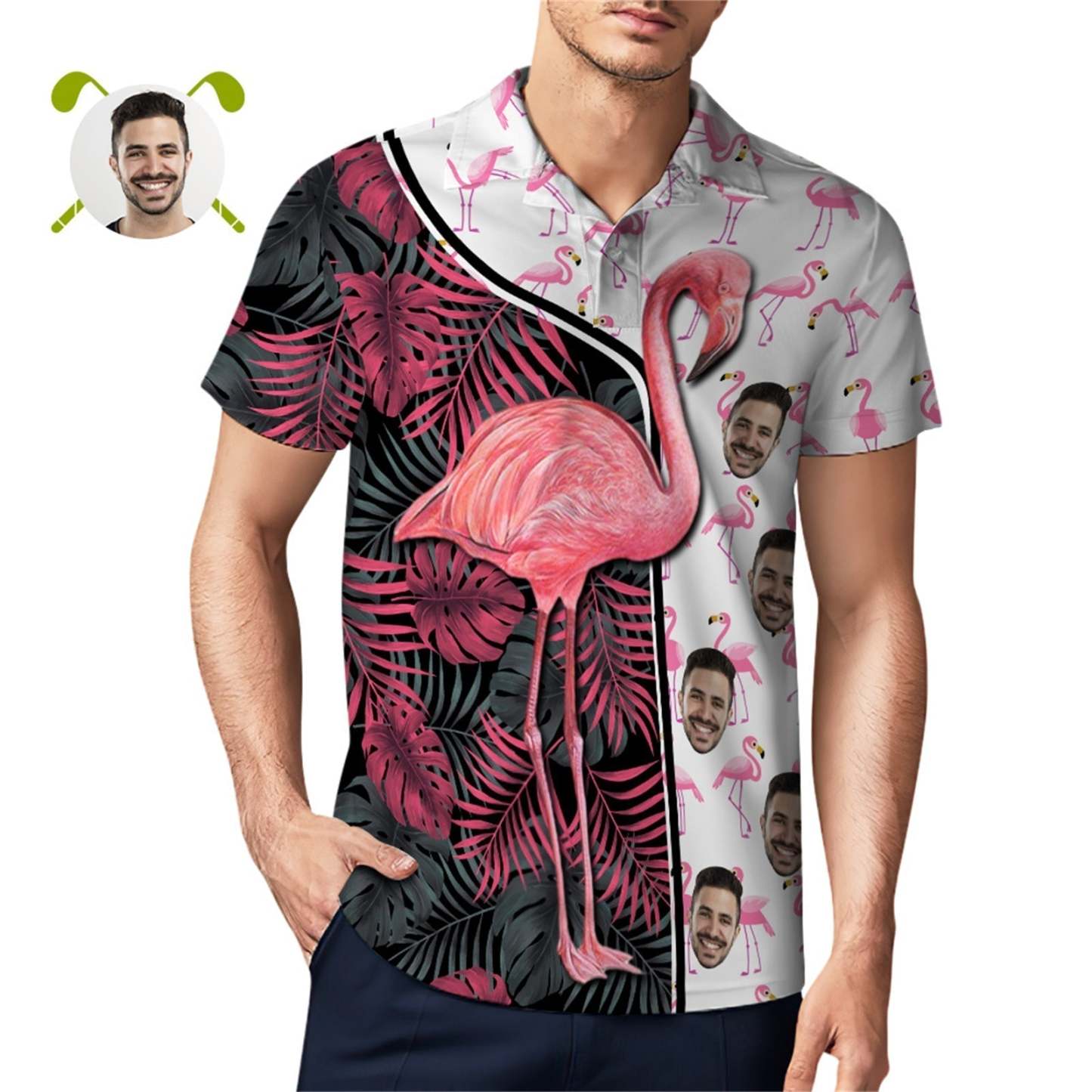 Polo Personnalisé Pour Hommes, Chemises De Golf Hawaïennes À Motif Flamant Rose Drôle - votrecollierprenomfr