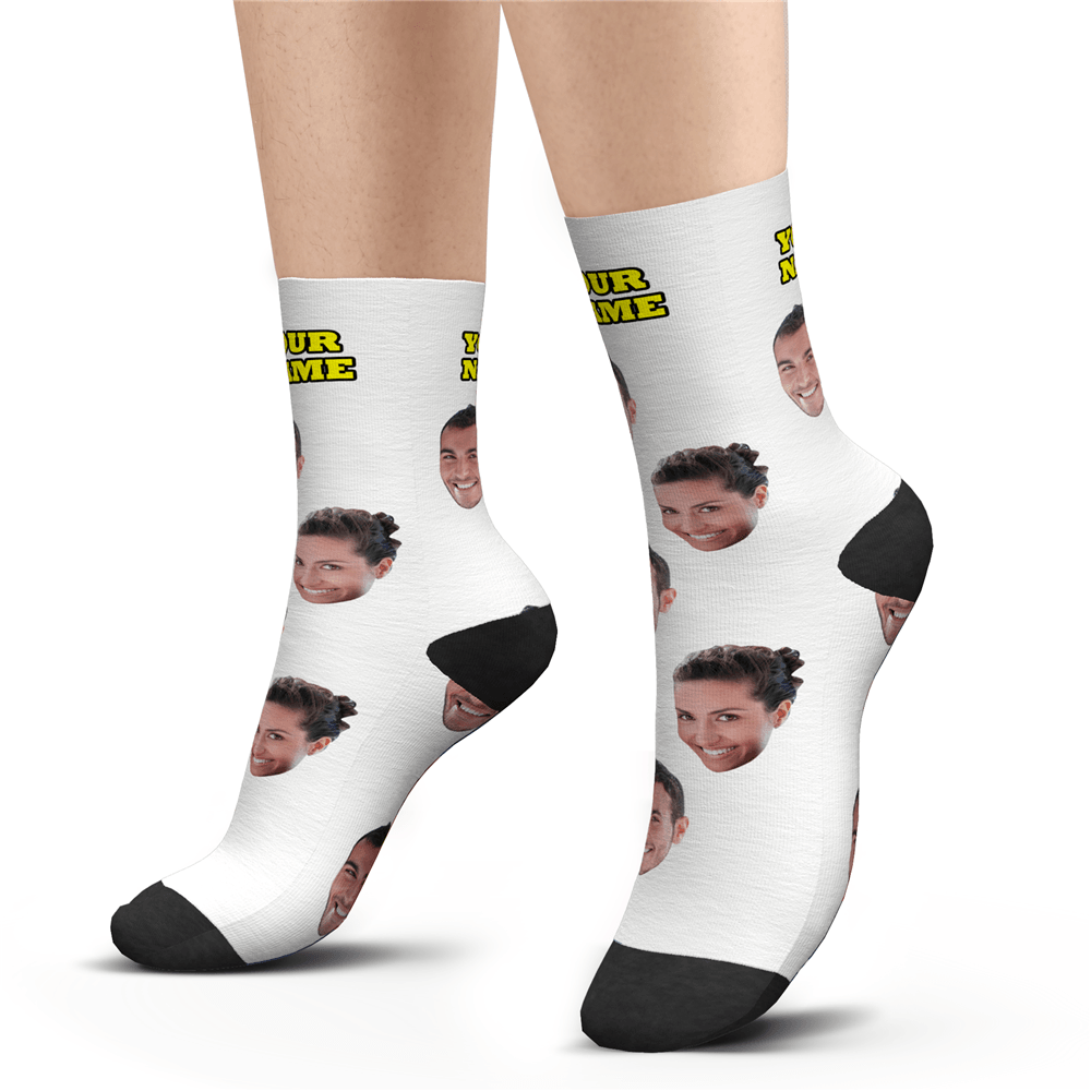 Chaussettes Personnalisées Avec Photo, Motif Visage Et Texte, Aperçu 3d, Chaussettes Colorées - Idée Cadeau De Noël - votrecollierprenomfr