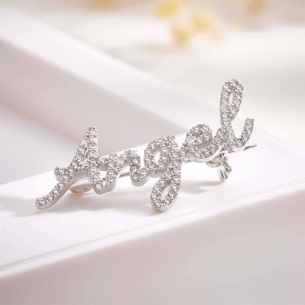 Épingle À Revers En Diamant Avec Nom Personnalisé, Broche Exquise À La Mode, Cadeau Pour Femme