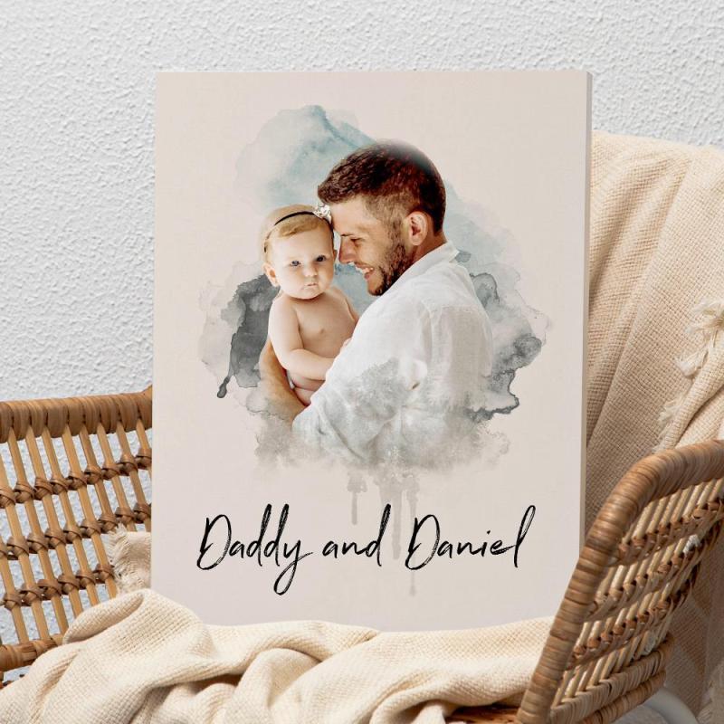 Art Mural Personnalisé Aquarelle Photo Aquarelle Peinture À L'huile Sans Cadre Cadeau De Saint Valentin - votrecollierprenomfr