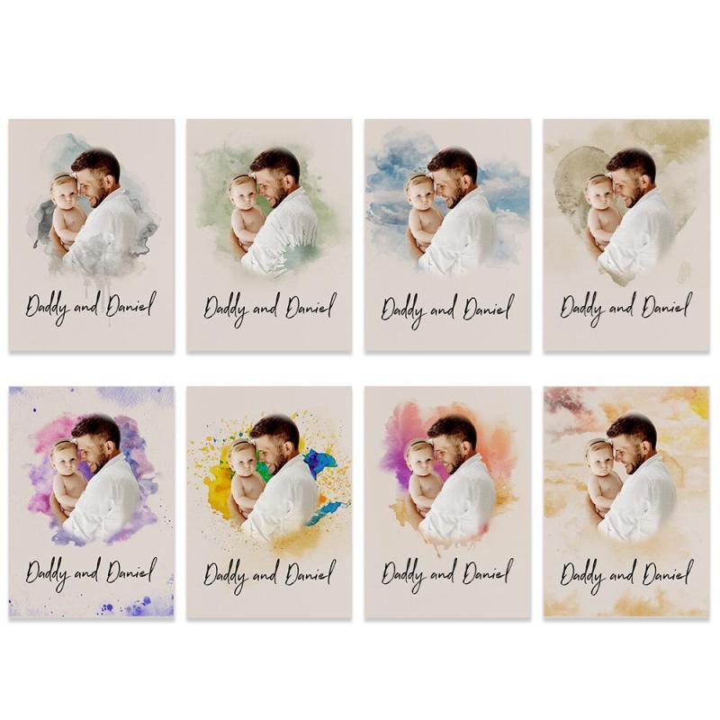 Art Mural Personnalisé Aquarelle Photo Aquarelle Peinture À L'huile Sans Cadre Cadeau De Saint Valentin - votrecollierprenomfr