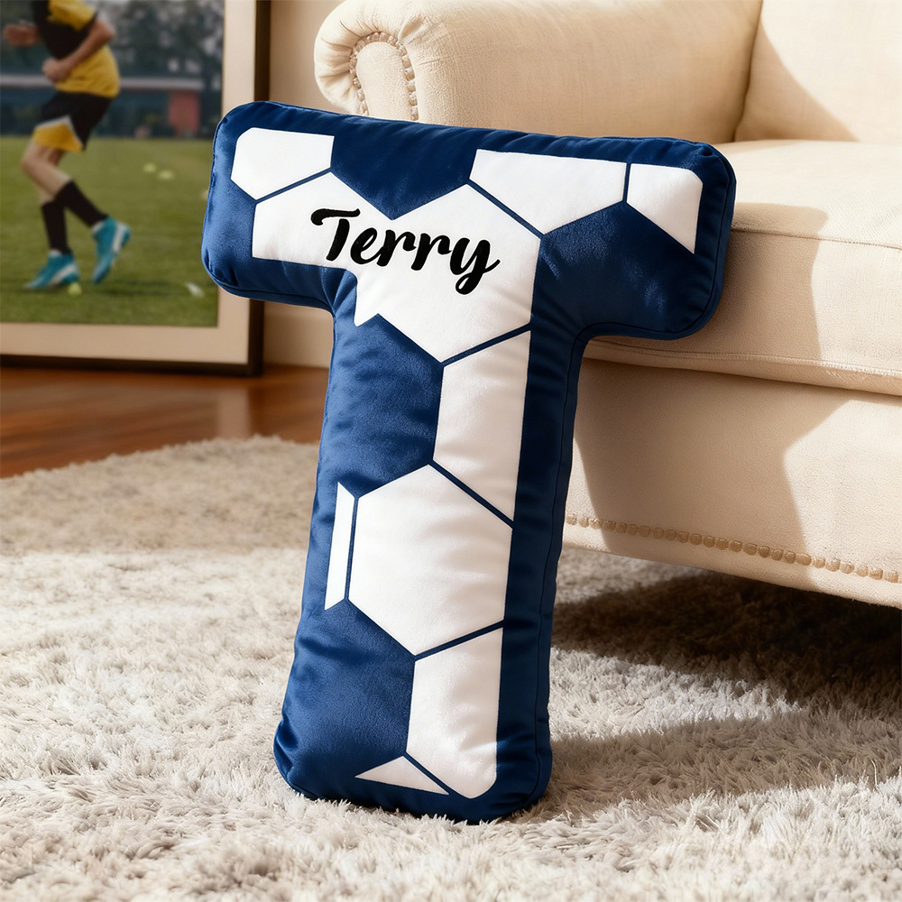 Coussin Personnalisé Avec Initiales Et Ballon De Football, Coussin Monogrammé Sur Le Thème Du Football, Cadeau - votrecollierprenomfr