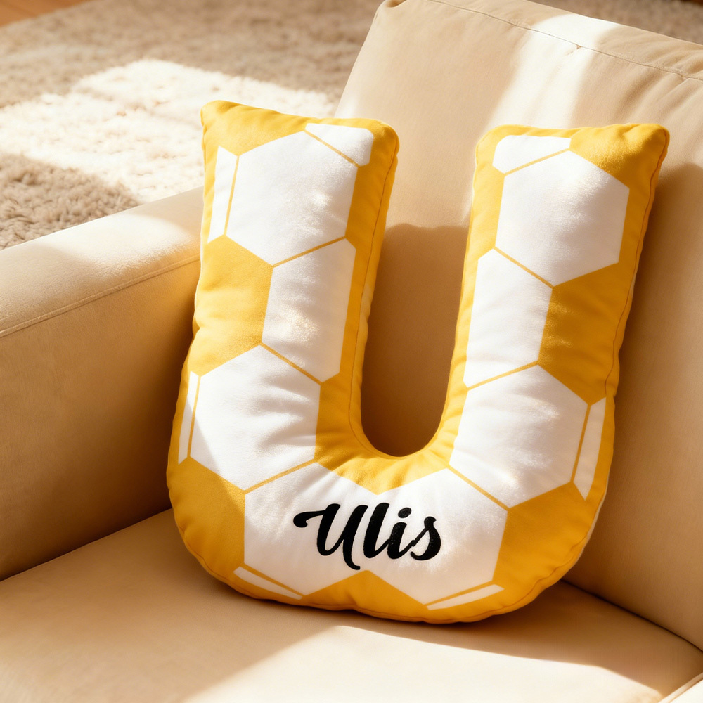 Coussin Personnalisé Avec Initiales Et Ballon De Football, Coussin Monogrammé Sur Le Thème Du Football, Cadeau - votrecollierprenomfr