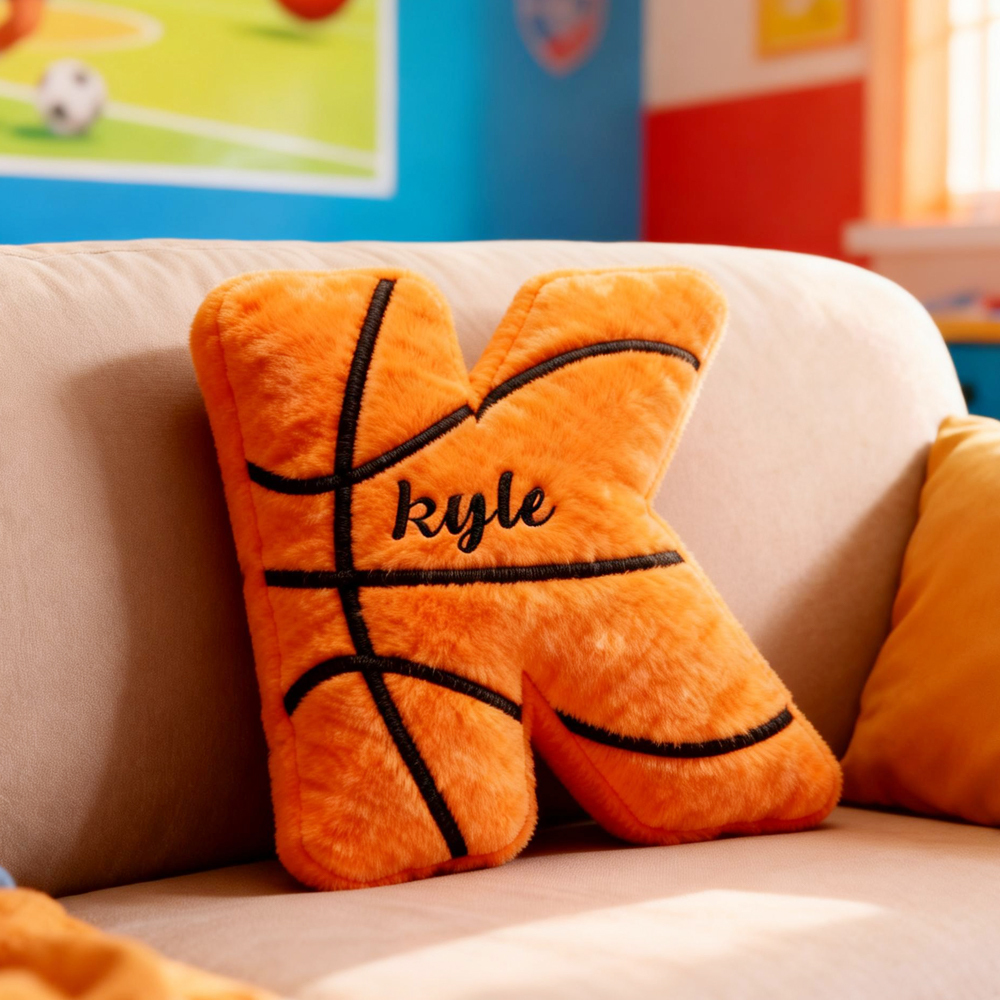 Personalized 3D Printed Basketball Letter Pillow – Custom Name Sports Fan Gift