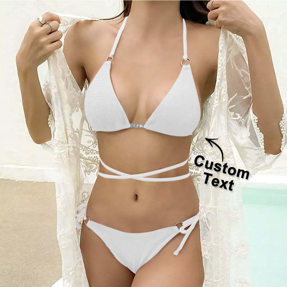Nom Personnalisé Taille Bande Licou Triangle Cravate Côté Bikini Ensembles Personnalisé Bricolage Cristal Lettres Bikini - votrecollierprenomfr