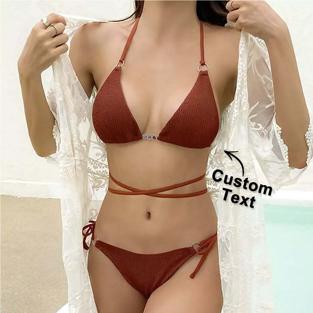 Nom Personnalisé Taille Bande Licou Triangle Cravate Côté Bikini Ensembles Personnalisé Bricolage Cristal Lettres Bikini - votrecollierprenomfr