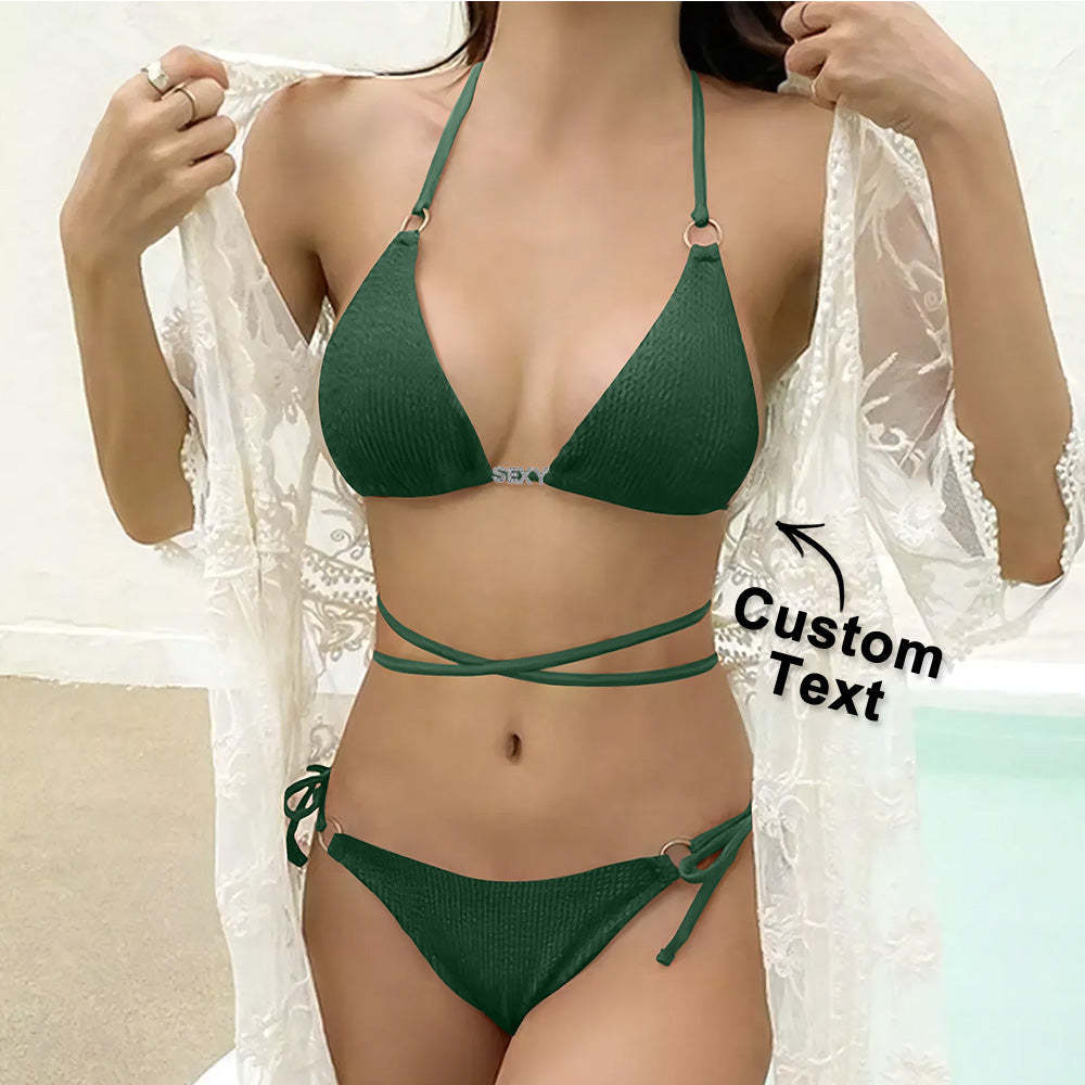 Nom Personnalisé Taille Bande Licou Triangle Cravate Côté Bikini Ensembles Personnalisé Bricolage Cristal Lettres Bikini - votrecollierprenomfr