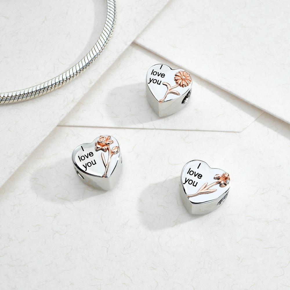 Breloque Fleur De Naissance À Graver, Joli Coeur, Cadeau D'anniversaire - votrecollierprenomfr