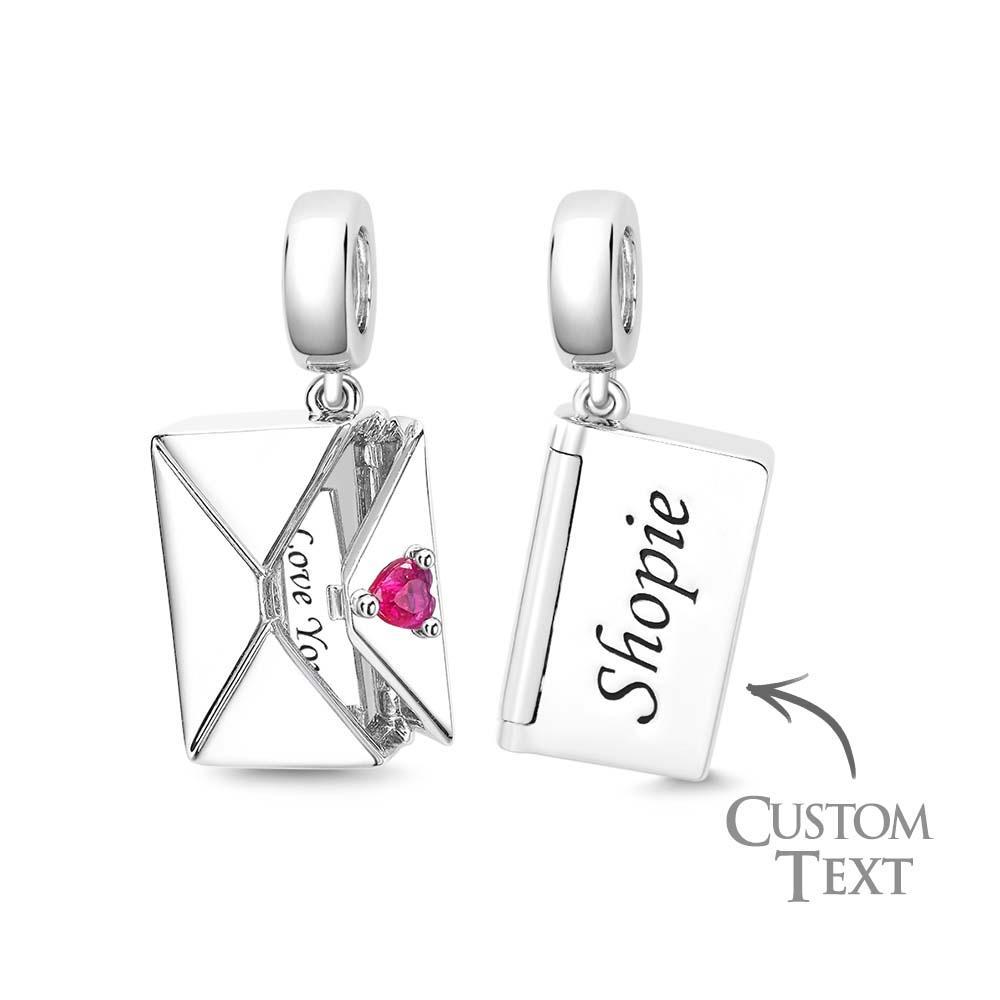 Breloque Enveloppe Ouvrable Gravable Avec Pierre De Naissance, Pendentif Créatif Lettre D'amour, Bijoux Pour Elle - votrecollierprenomfr
